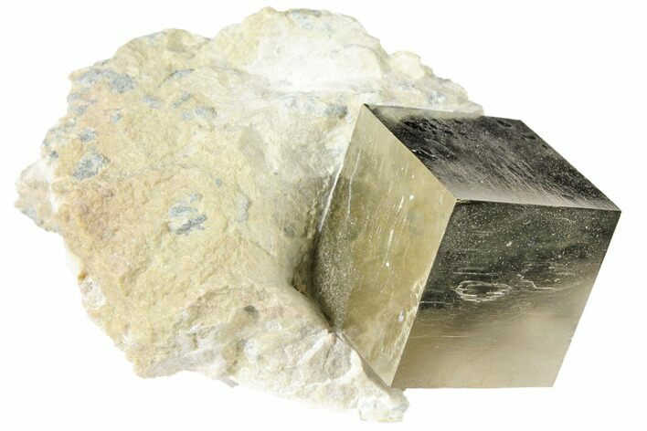 Shiny, Natural Pyrite Cube In Rock - Navajun, Spain #118262